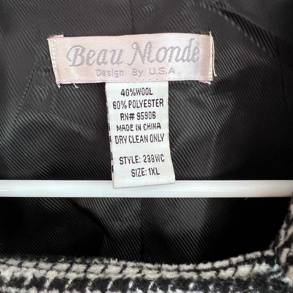 Vintage Houndstooth Button down Jacket with Shoulder Pads, Size 1XL - Picture 3 of 6